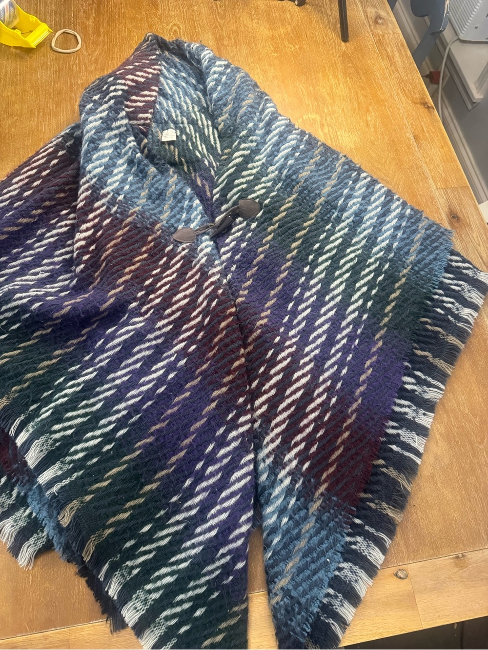Women's Shawl-Collar Knit Cape in Blue, Green, Navy and White